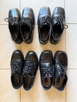 4 Pairs Kids Black Dress Shoes Lot