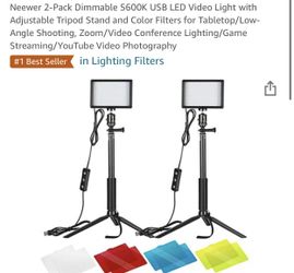 Neewer 2-Pack Dimmable 5600K USB LED Video Light with Adjustable Tripod Stand and Color Filters for Tabletop/Low-Angle Shooting, Zoom/Video Conference