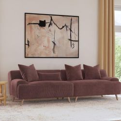 ELIZABETH CORDUROY UPHOLSTERED EXTRA LONG SOFA WINE RED