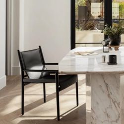 Black Leather and Wood Lounge Chair