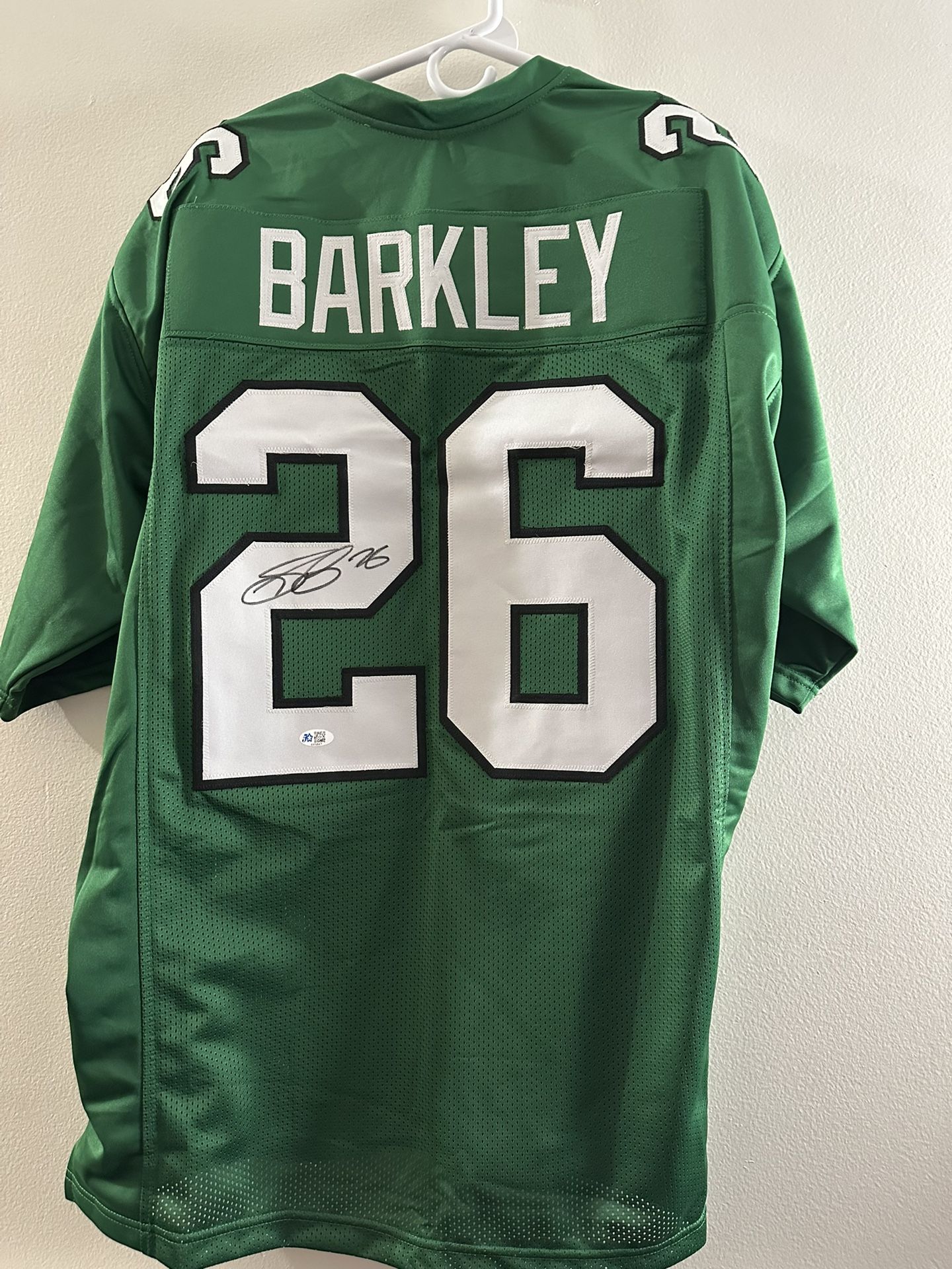 SAQUON BARKLEY SIGNED PHILADELPHIA EAGLES AUTOGRAPHED CUSTOM JERSEY W/COA XL 854
