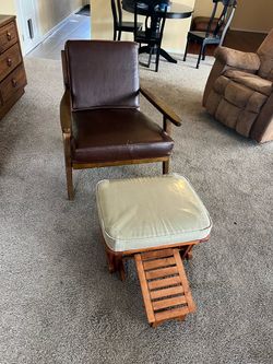 Wood Armchair with Ottoman