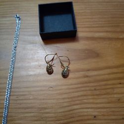 Gold Charm 14k , Gold Necklace And Earrings