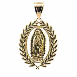 Men’s 14k Yellow Gold 1.75” Inch Virgin Mary Leaf Frame Pendant for Necklace GP3128186