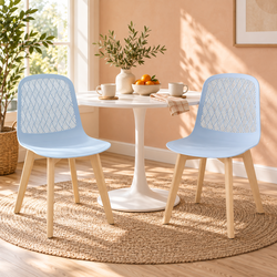 New Light Blue Dining Chairs, Wood Legs - Set of 2
