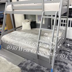 Twin Over Full Bunk Bed with Storage ✨