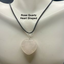 Rose Quartz Heart Shaped Pendant Necklace
