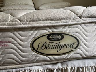 King size mattress with box springs bed skirt, two new, king-size pillows