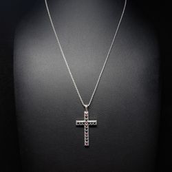 925 Silver Bismark Necklace + CZ Cross Pendant 20”