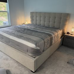 King Size Bed Frame with Upholstered Headboard