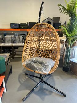 New-Egg Chair with Stand, Patio Wicker Bifanuo Hanging Chair, Hammock Swing Chair, 350LBS Capacity