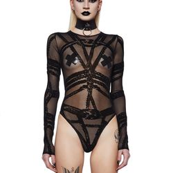EDC Goth Black Shibari Mesh Bodysuit