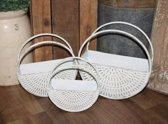 NEW Distressed White & Gold Round Metal Modern Farmhouse Wall or Table Top Bucket Set