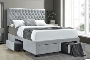Brand New Tufted Light Grey Storage Bed
