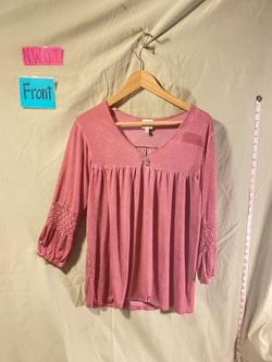 Como Vintage Women's Pink Stone Wash Quarter Sleeve Top Size Large NWOT