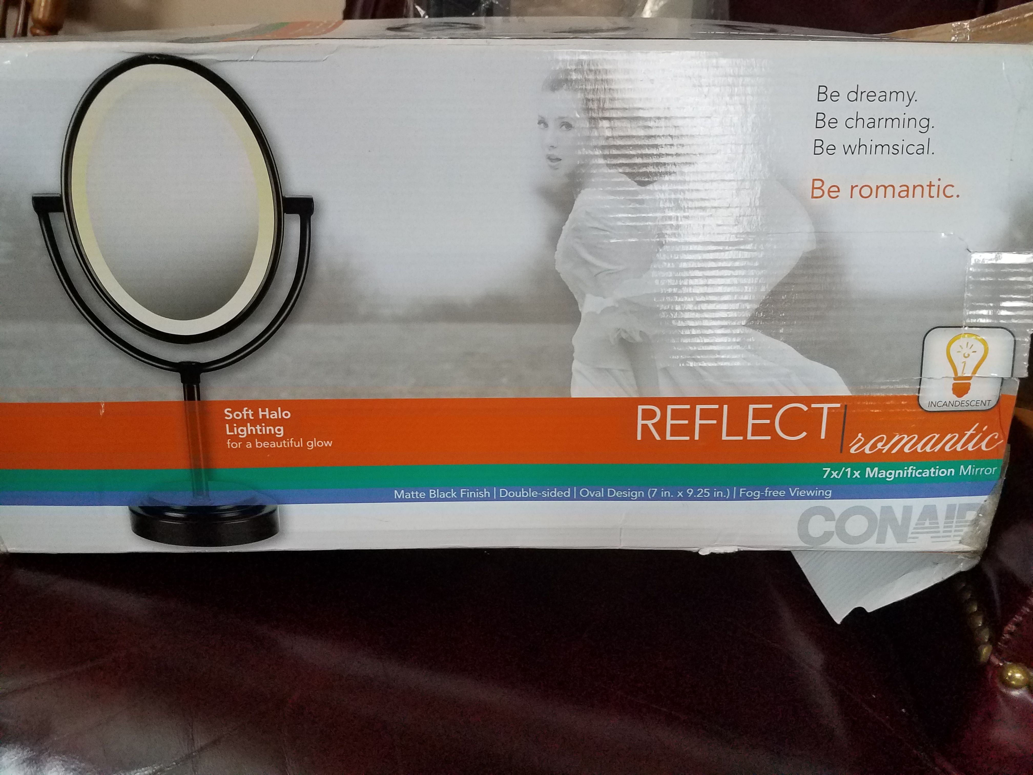 New, Open box, Conair 7x/1x Reflect Makeup Mirror, Matte Black, Lighted, Fog Free