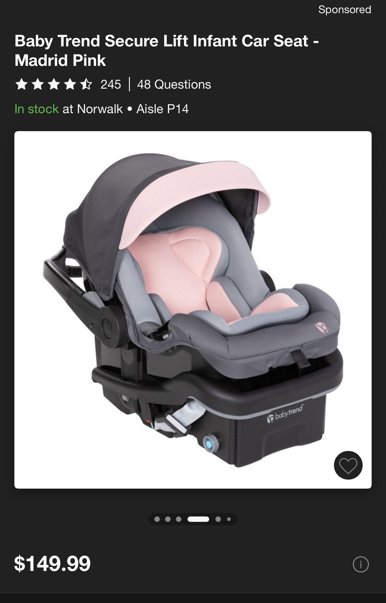 Baby Trend Pink Infant Car Seat
