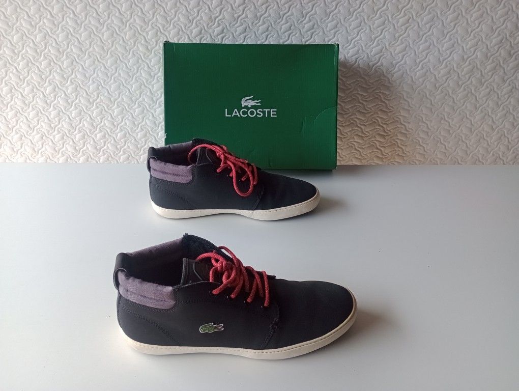 Lacoste Men Ampthill Terra Sn Leather Sneaker Black/White/Red Shoe