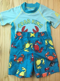 Laguna Kids' Light Blue 'Crab King' Swim Set - Rash Guard & Shorts 2T vacation