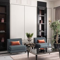 La Francaise Black Ice/Azure Armless Accent Chair