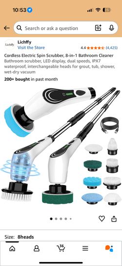 Cordless Electric Spin Scrubber with 8 Brush Heads