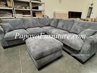 NEW L Corner Sectional Sofa and Ottoman Set Couch Dark Grey Fabric Ashley IKEA Style Discount Furniture SALE Black Green Gray Clearance Many Color