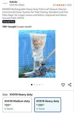 KOKIDO Rechargeable Heavy Duty Pool Leaf Vacuum Cleaner, Commercial Power Suction for Pool Closing, Standard and Fine Filter Bags, for Larger Leaves a