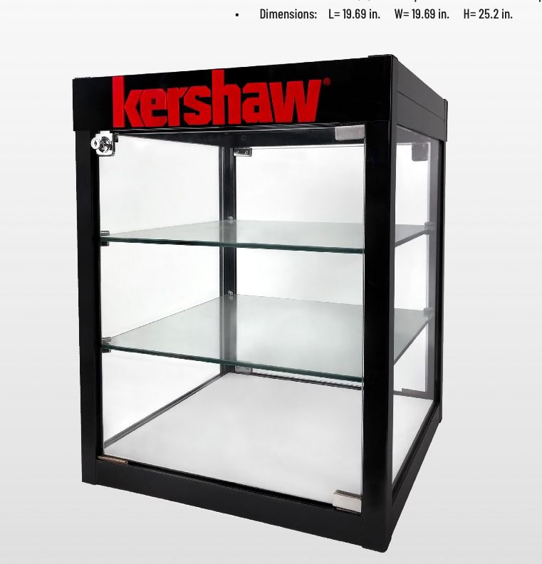 Counter top glass black display case with 2 glass shelf