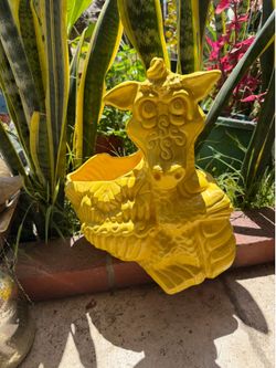 Vintage Beautiful Yellow Glazed Ceramic Dragon Planter