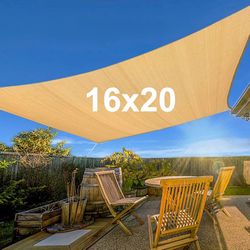 (NEW) $50 Rectangle 16x20’ XL Sun Shade Sail Outdoor Canopy Top Cover 175gsm w/ Ropes (Beige, Gray, Black)