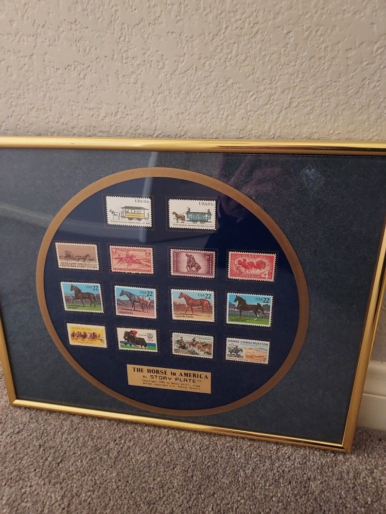 14 HORSE STAMPS FRAMED