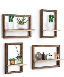 Rustic Wood Floating Wall Shelves Set of 4