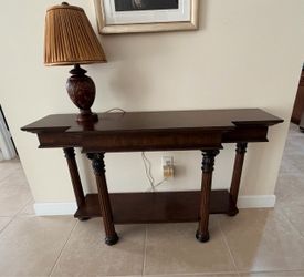 Dark Wood Console Table with Carved Legs