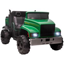 Ride-on Tractor 2-Seater Battery-Powered Car for Kids with Large High-Traction Wheels, 12V Truck Ride-on Toy with Rear Storage, Outdoor Toy, Green