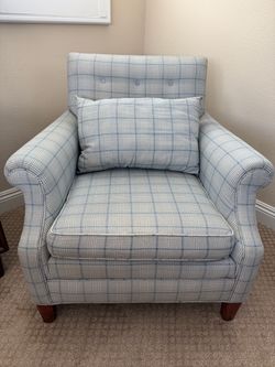 Blue Plaid Upholstered Accent Armchair