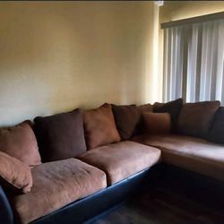 2 piece micro suede & faux leather sectional - matching oversized chair sold sep.