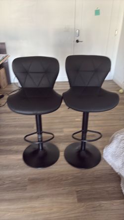 Nalupatio Modern Bar Stools Set of 2, Adjustable Faux Leather Upholstered Swivel Bar Stool