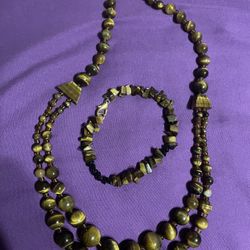 Tigers Eye Necklace And Bracelet Set