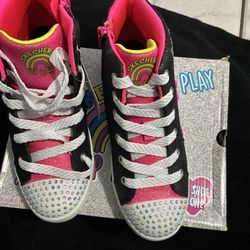 New SKECHERS Flip Kicks Twi-Lites 2.0 Neon Muse High Top Sneakers Kid US 4.5