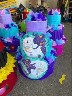 Mermaid wishes three tier pinata with balls
