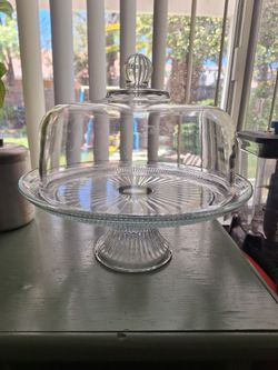 Clear Glass Cake Stand with Dome and fruit bowl