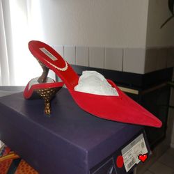 PRADA RED SUEDE KITTEN HEELS 