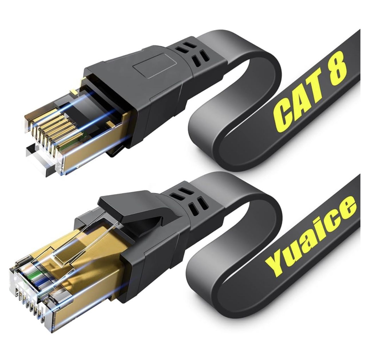 Cat 8 Ethernet Cable, 1.5Ft Heavy Duty High Speed Flat Internet Network Cable, Professional LAN Cable Shielded in Wall, Indoor&Outdoor