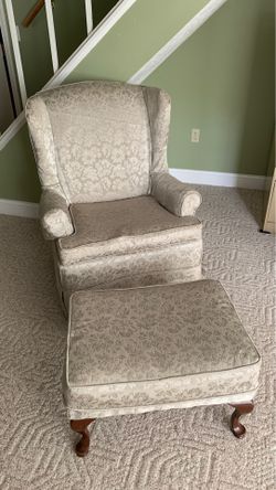 Slip covered chair and ottoman