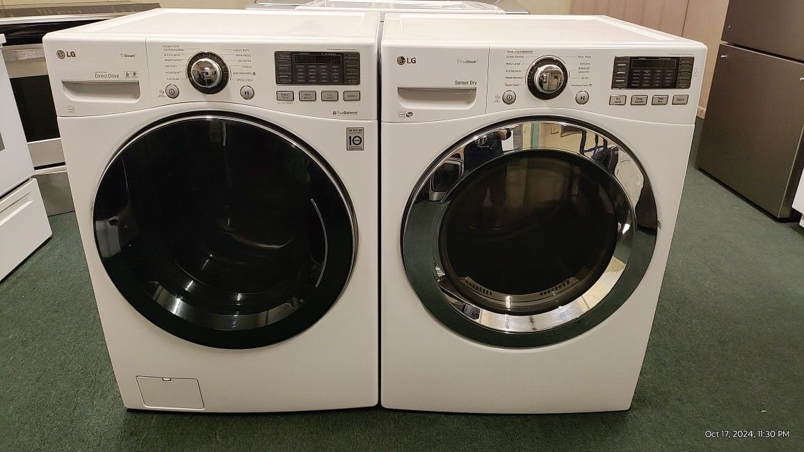 LG Elite White FrontLoad Washer & Steam Electric Dryer Set Stackable