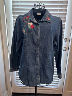 Westbound Christmas Embroidered Denim Shirt XL