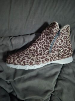 Leopard print ankle boots.