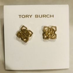 Designer Tory Burch gold STAR double T LOGO stud earrings