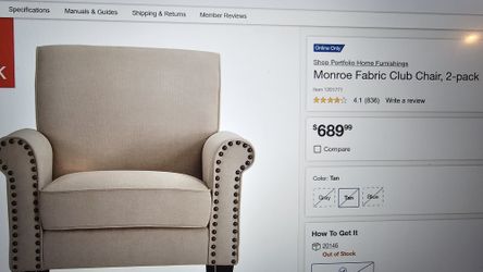 Monroe Fabric Club Chair, 2 Pack