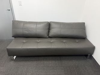 Gray Leather Convertible Sleeper Sofa / Sofa Bed - Modern